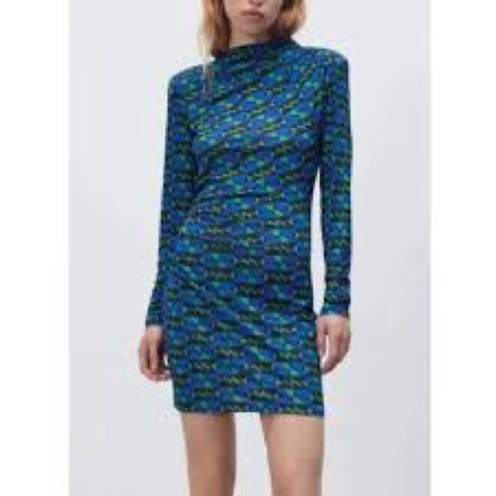 Zara Blue and Green Mini Dress - Picture 8 of 9